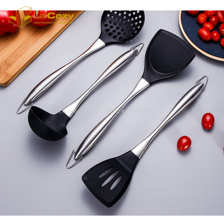 Pá antiaderente de utensílios de cozinha em aço inoxidável sílica gel 304 
