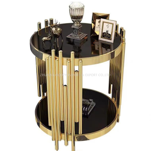  Mesa de chá de vidro temperado preto com mesa de centro de mármore inoxidável de aço 304 dourado