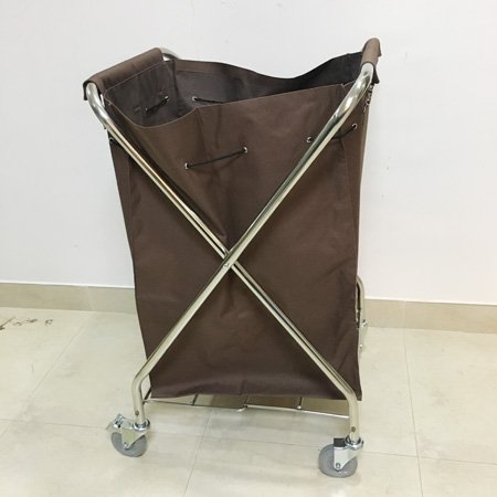 Carrinho de lavanderia com rodas para hotel x estrutura de aço inoxidável com saco para linho