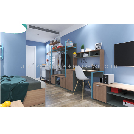Conjunto de quarto de casa de hóspedes com móveis internos de hotel econômico