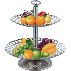 Expositor de bufê de restaurante de hotel de aço inoxidável com duas camadas de furos prato de frutas