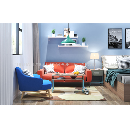 Conjunto de quarto de casa de hóspedes com móveis internos de hotel econômico