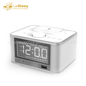 Modern Hotel M7 Blue-tooth LED despertador digital com QI carregamento sem fio rádio FM estéreo